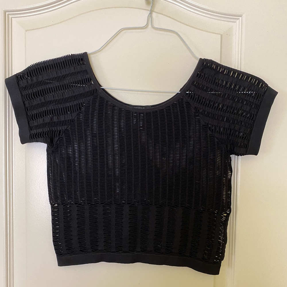 Forever 21 Black Stretchy Net Crop Top